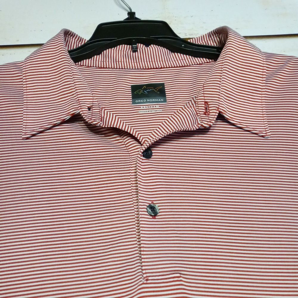 Men's Greg Norman Polo Striped Shirt XXL Red